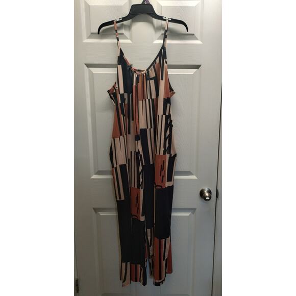 Jumpsuit Women's Size 2XL Black Brown Geometric Abstract Sleeveless Stretchy - Picture 1 of 4